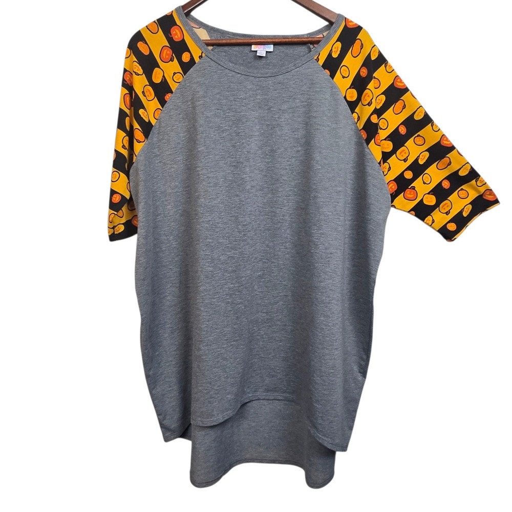Halloween Pumpkin Striped Baseball Tunic Top Gray Lularoe Size‎ L